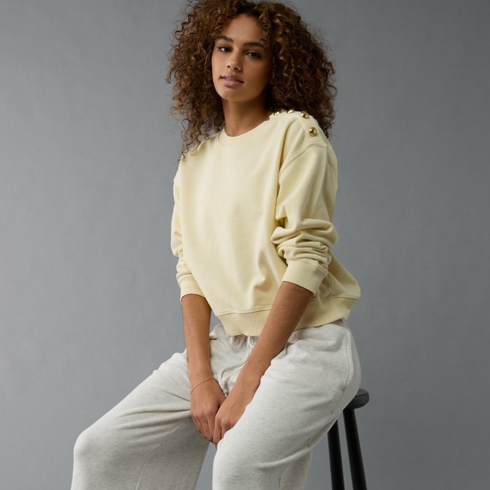 American Eagle Button Shoulder Crew Neck Sweatshi… - image 3